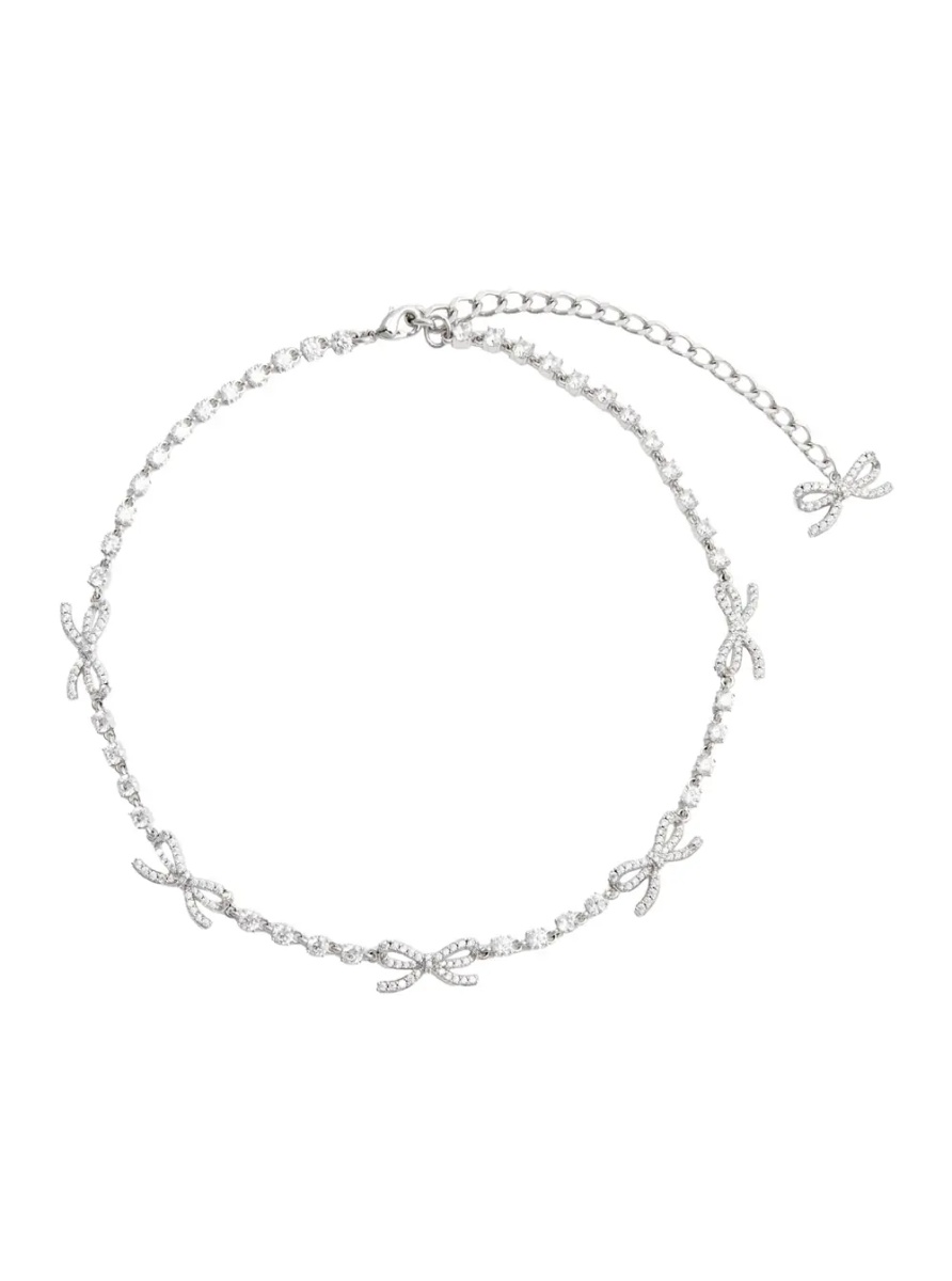 Coliere Necklace with Crystal and Bow Decoration in Silver-Colored Copper for Women - Img 1