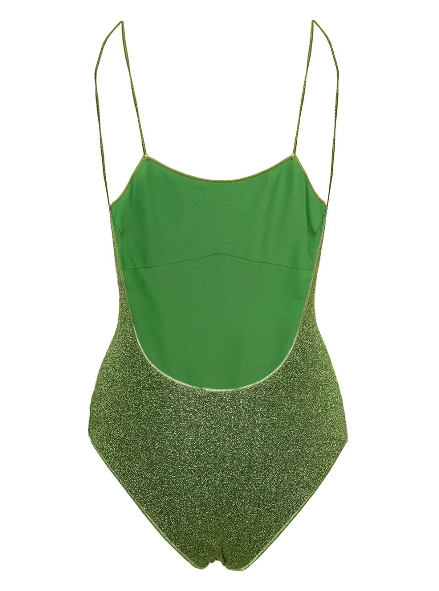 Costum de baie 'Lumière Maillot' Green One-Piece Swimsuit with Deep Back Neckline in Lurex for Women - Img 2