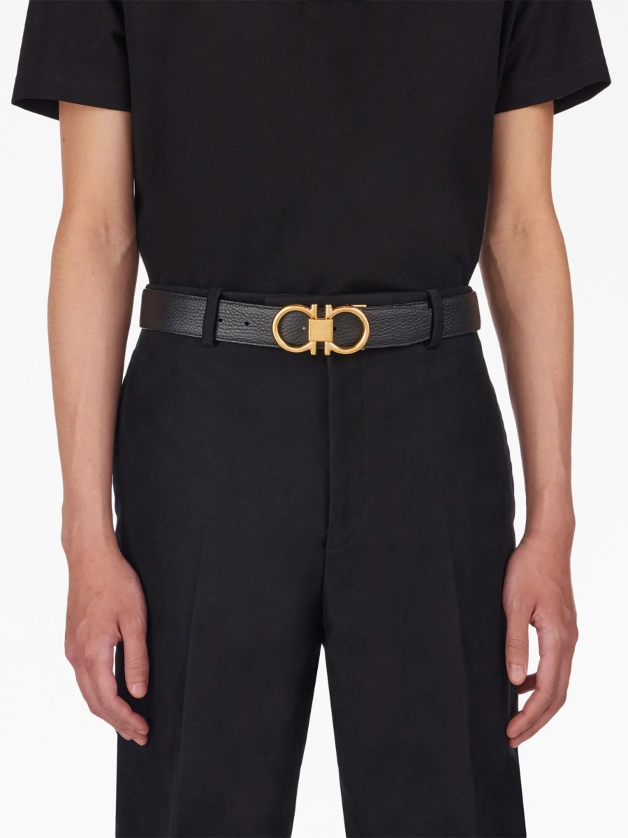 Curea Ferragamo gancini neagra din piele - Img 3