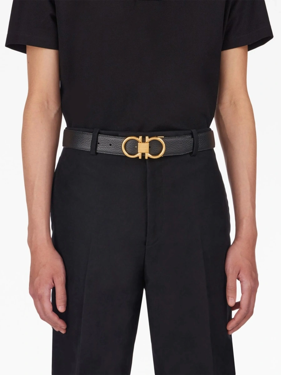 Curea Ferragamo gancini neagra din piele - Img 3