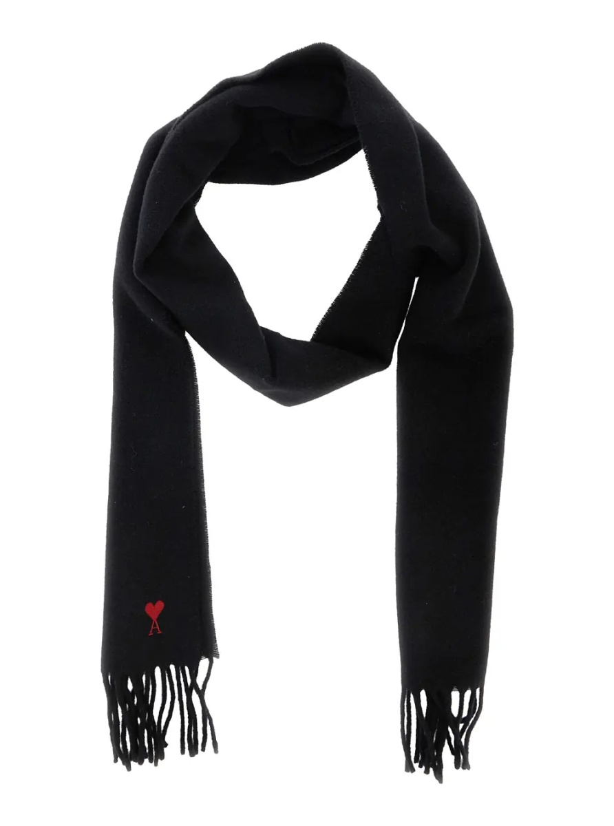 Esarfa Black Scarf with fringed hem and ADC embroidery on the front in wool for men - Img 2