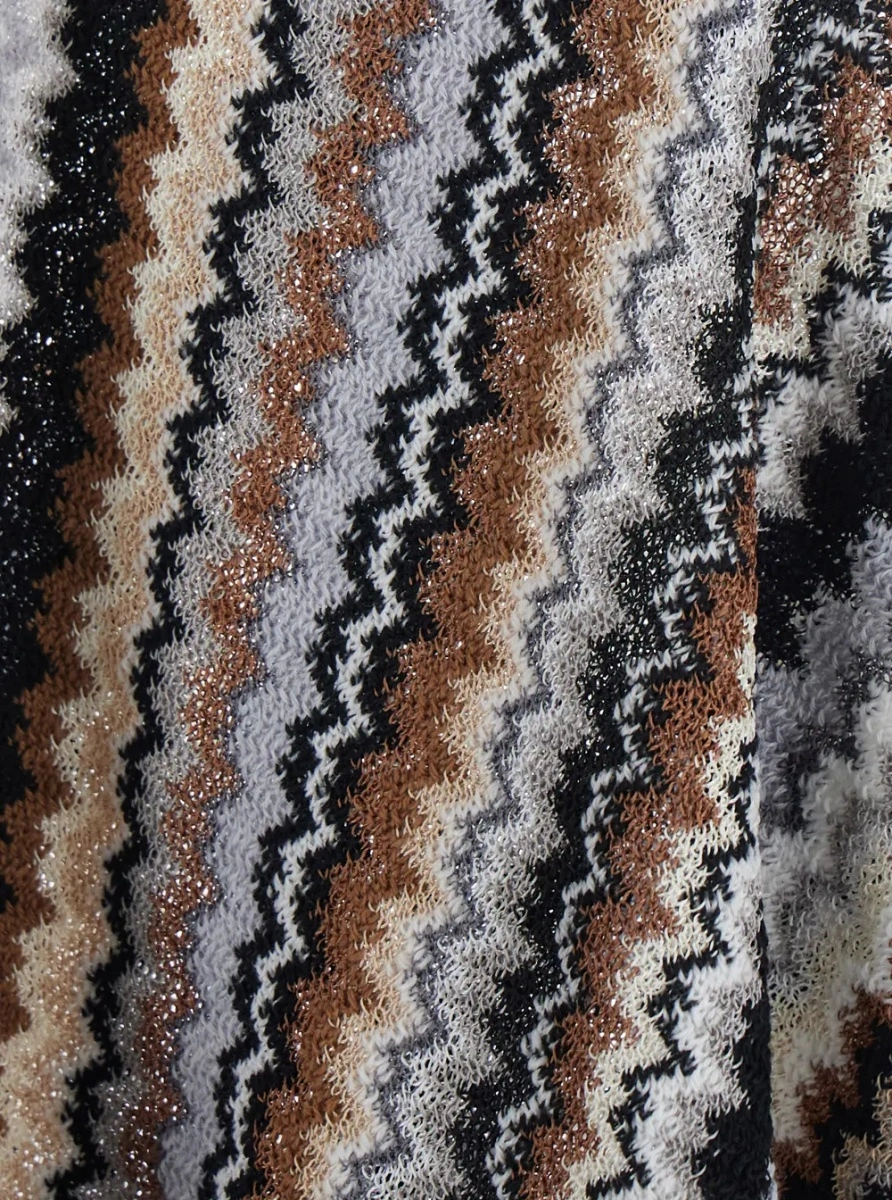 Esarfa Brown wool and viscose long sleeve V-neck poncho for women - Img 3