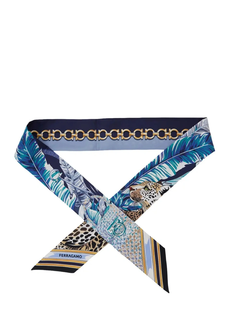 Esarfa Ferragamo albastra din matase - Img 2