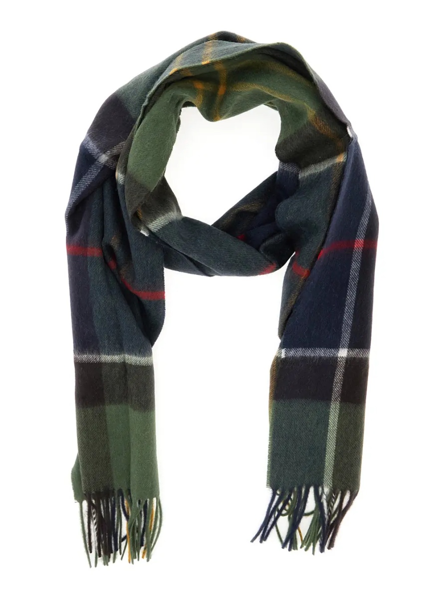 Esarfa Green Scarf with logo patch on the front and fringed edge in wool for men - Img 2