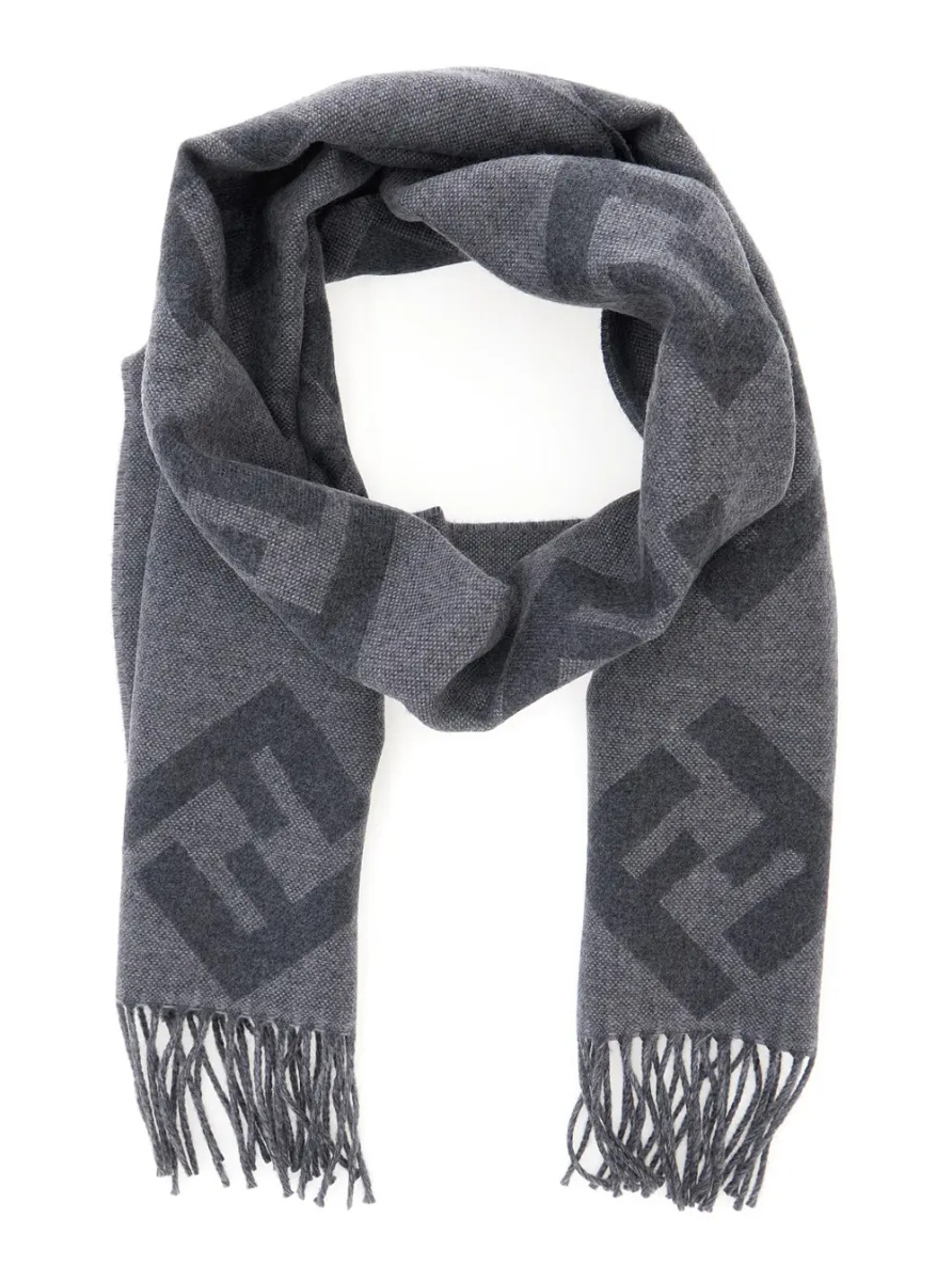 Esarfa Grey Fringed Edge Scarf with All-Over FF Logo in Wool Men - Img 2