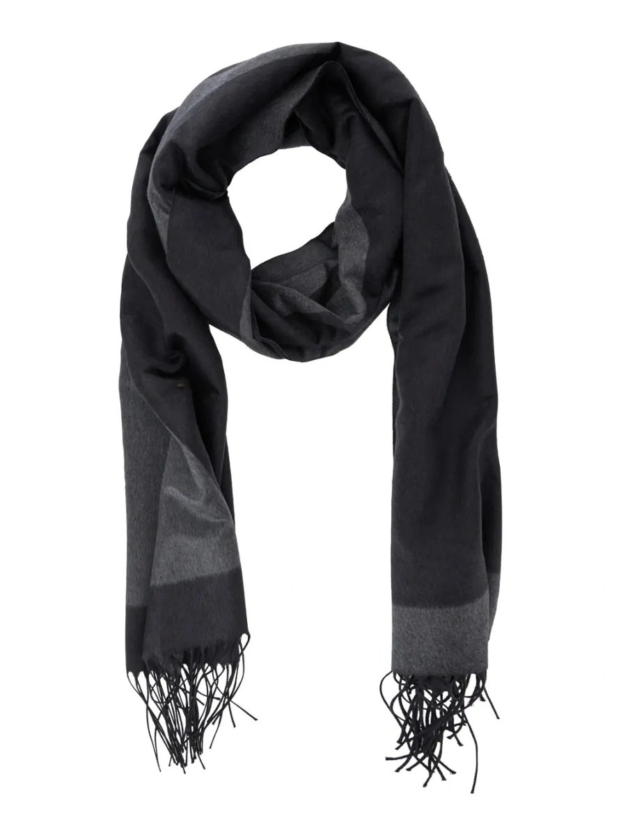Esarfa Grey Scarf with Maxi Logo Lettering and Fringed Hem in Silk Woman - Img 2