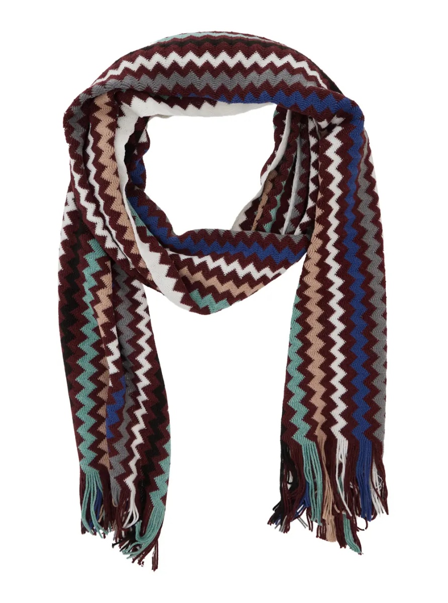 Esarfa multicolor Scarf with Zig Zag motif all-over and fringed edge in wool and fabric blend for men - Img 2