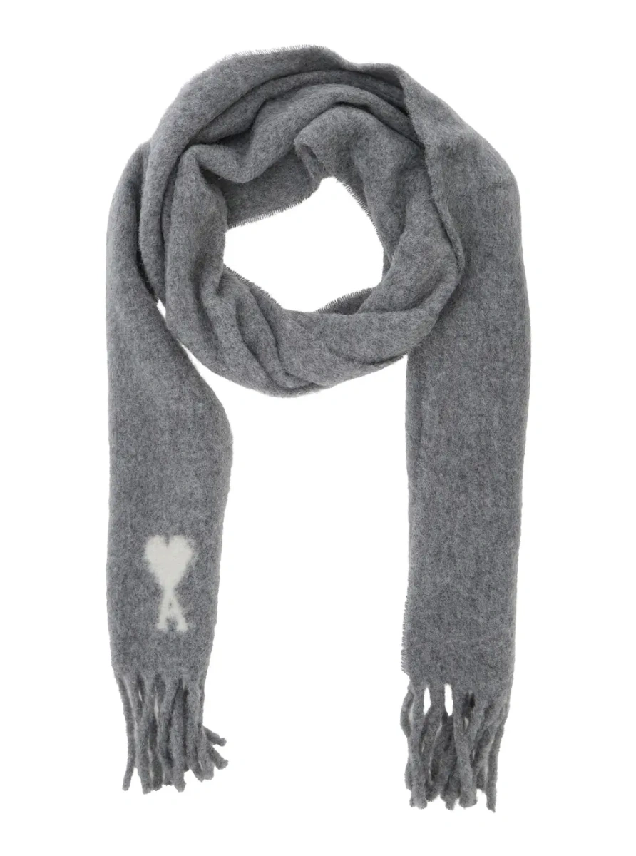 Esarfa Scarf in alpaca and wool with gray AMI de Coeur jacquard unisex - Img 2