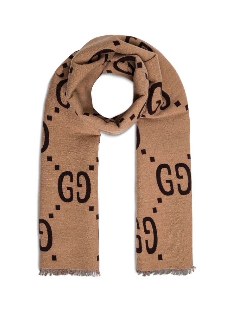 Esarfa Scarf with GG Logo in Wool and Silk beige and brown for women - Img 2