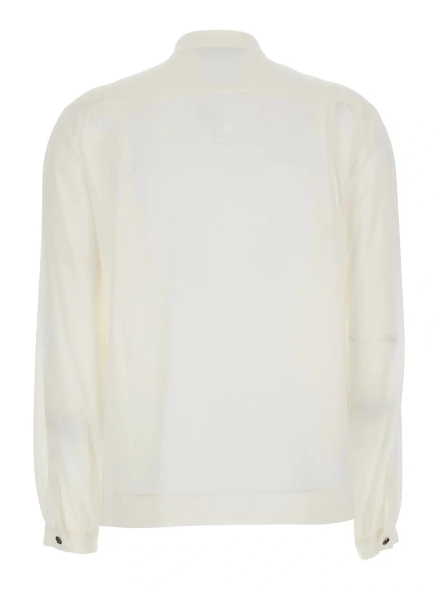 Esarfa white Shirt with scarf collar and long sleeves in silk for women - Img 2