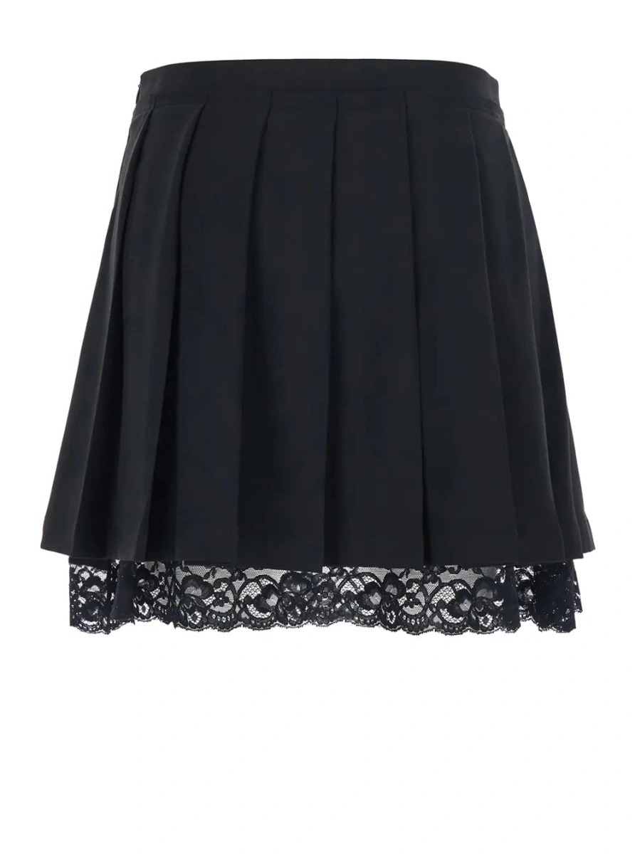 Fusta Black Skirt with lace edges and pleated design in wool and fabric blend Women - Img 2