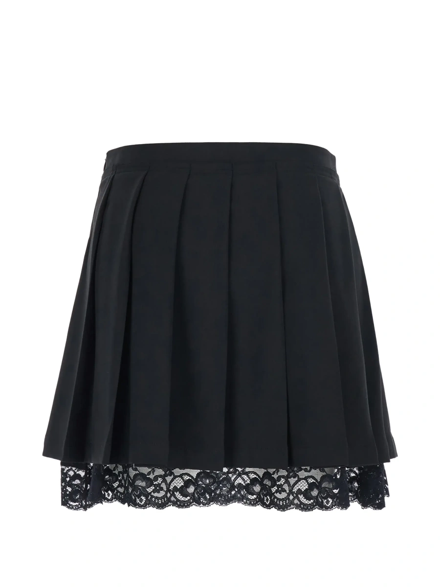 Fusta Black Skirt with lace edges and pleated design in wool and fabric blend Women - Img 4