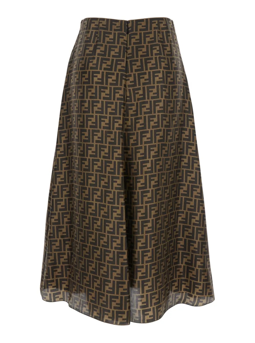 Fusta Brown Midi Flared Skirt with FF All-Over Motif in Silk for Women - Img 2