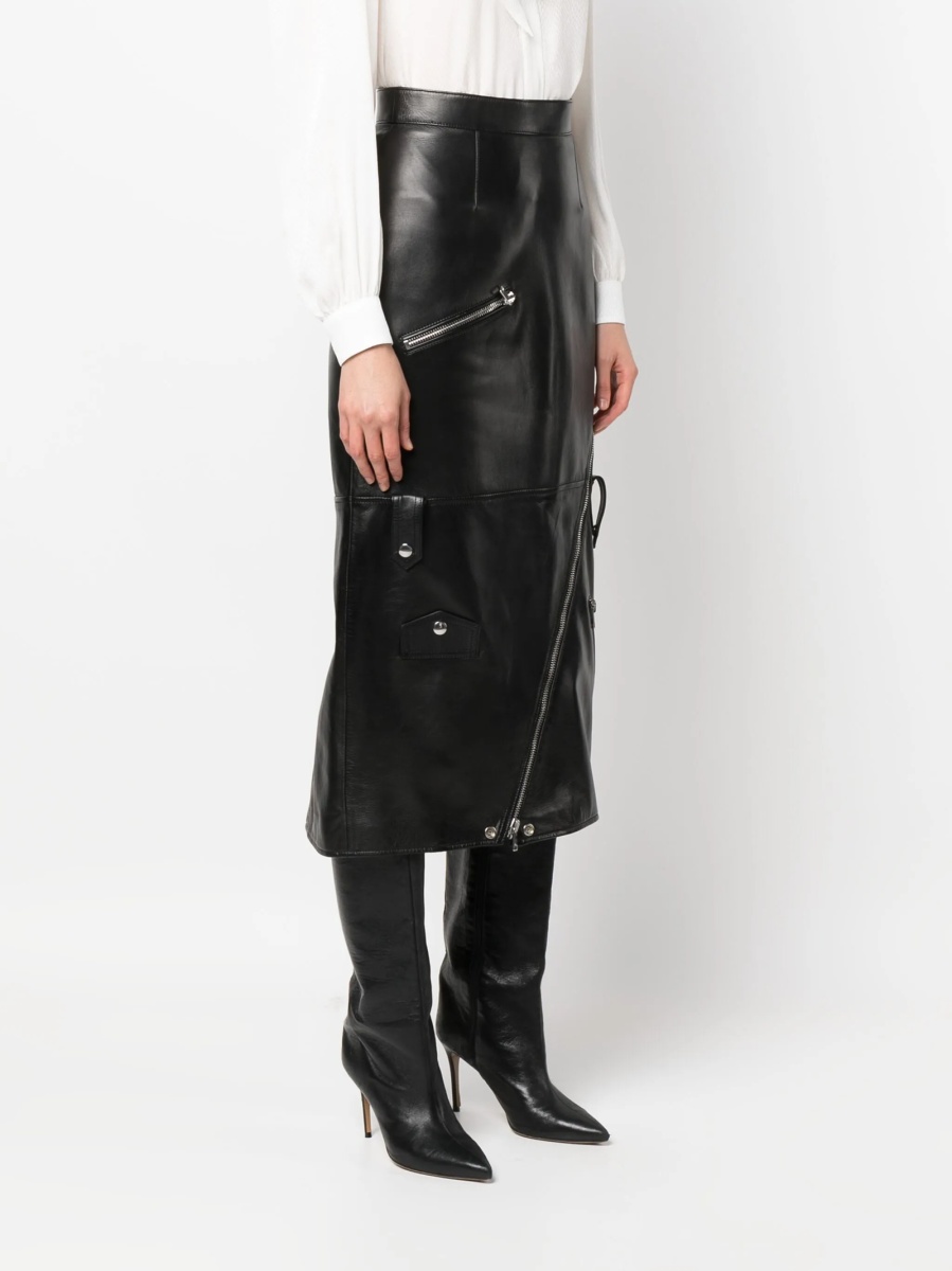 Fusta cu talie inalta Alexander McQueen neagra din piele - Img 3
