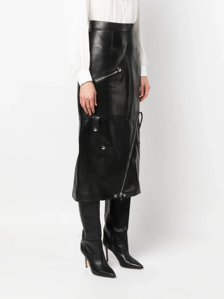 Fusta cu talie inalta Alexander McQueen neagra din piele - Img 3