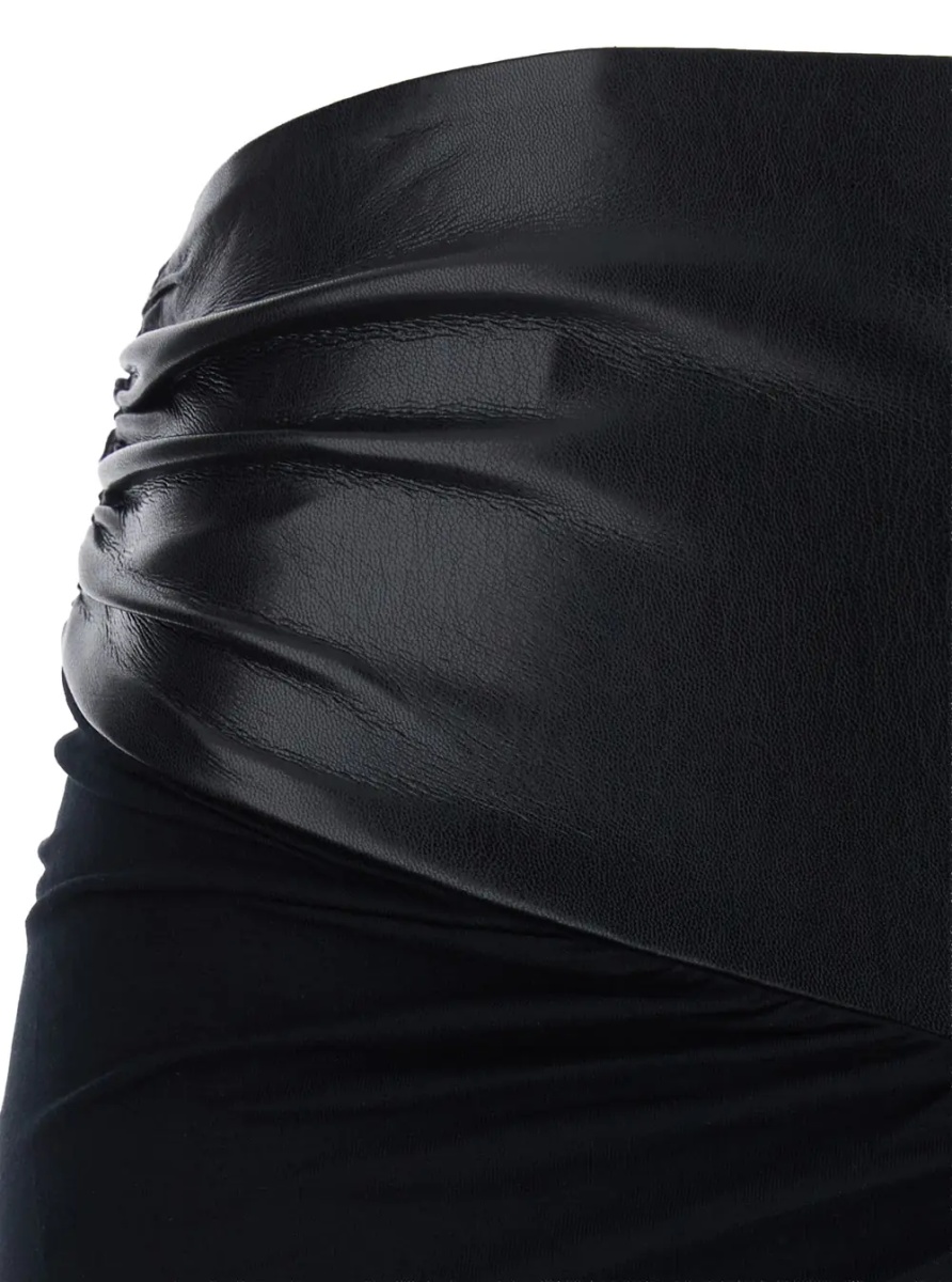 Fusta 'Ursula' Black Midi Skirt with asymmetrical hem in ecoleather for women - Img 3