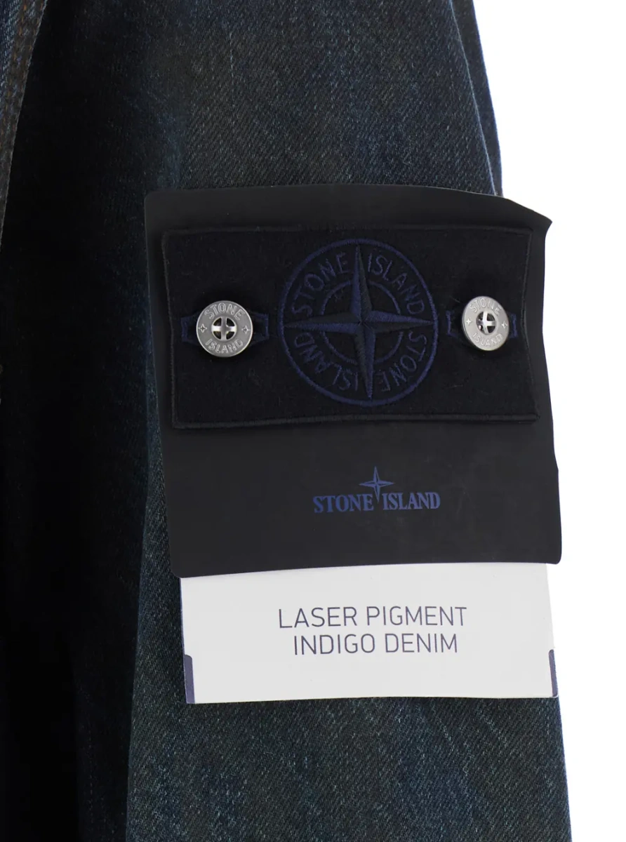 Geaca biker Blue jacket with classic collar and logo patch on the sleeve in denim for men - Img 3