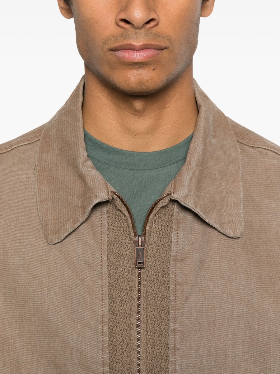 Geaca de blugi Emporio Armani maro din elastan si bumbac organic - Img 5
