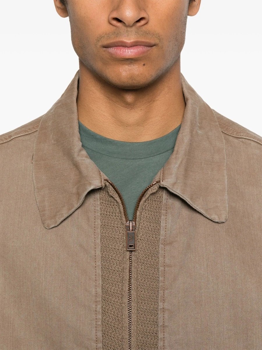 Geaca de blugi Emporio Armani maro din elastan si bumbac organic - Img 5