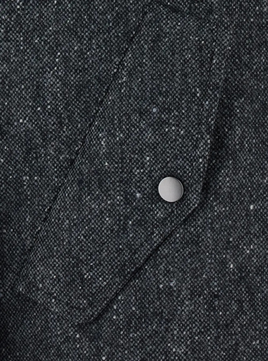 Geaca de Iarna Gray Down jacket with removable hood and button closure in wool blend for women - Img 3