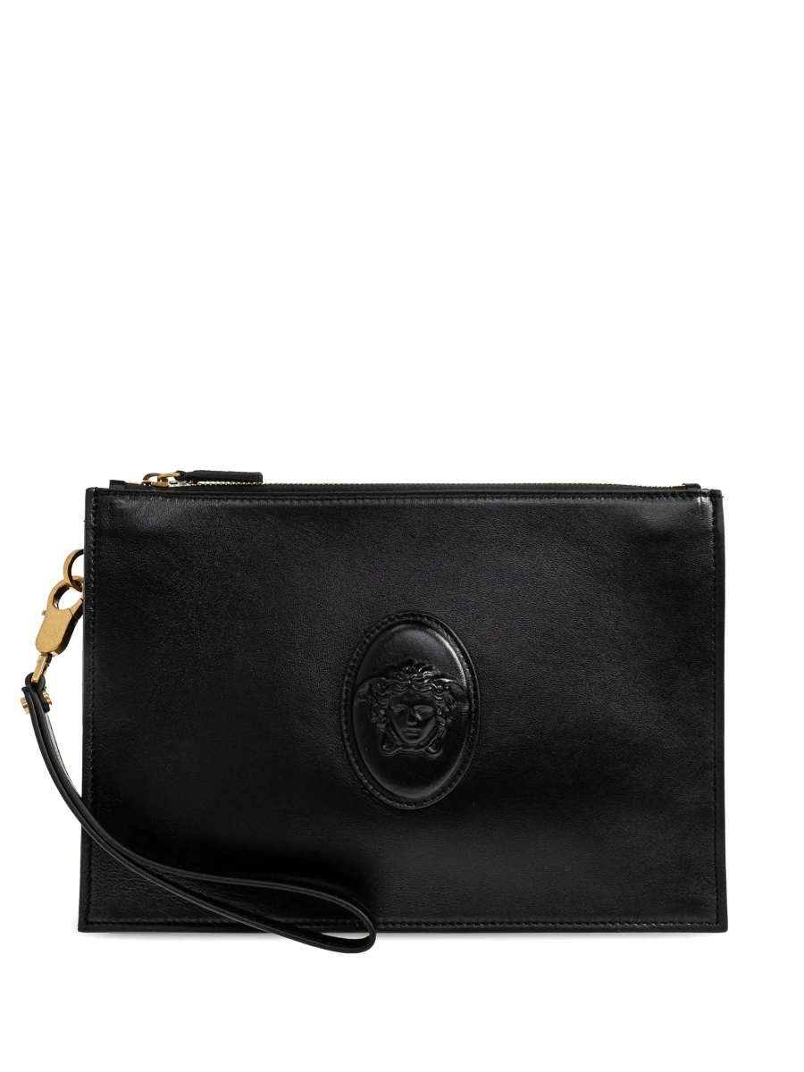 Geanta de mana Black Clutch with removable wrist strap and Medusa on the front in leather for men - Img 8
