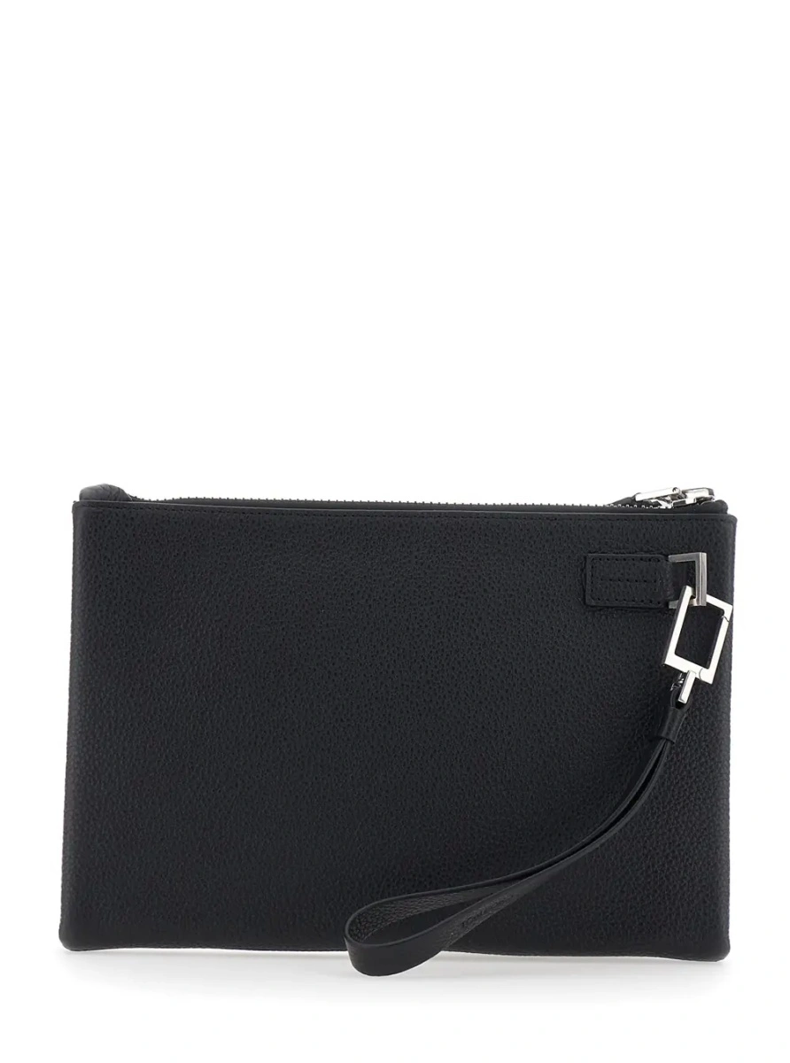 Geanta de mana Black Clutch with wrist strap and Logo lettering on the front in leather for men - Img 2