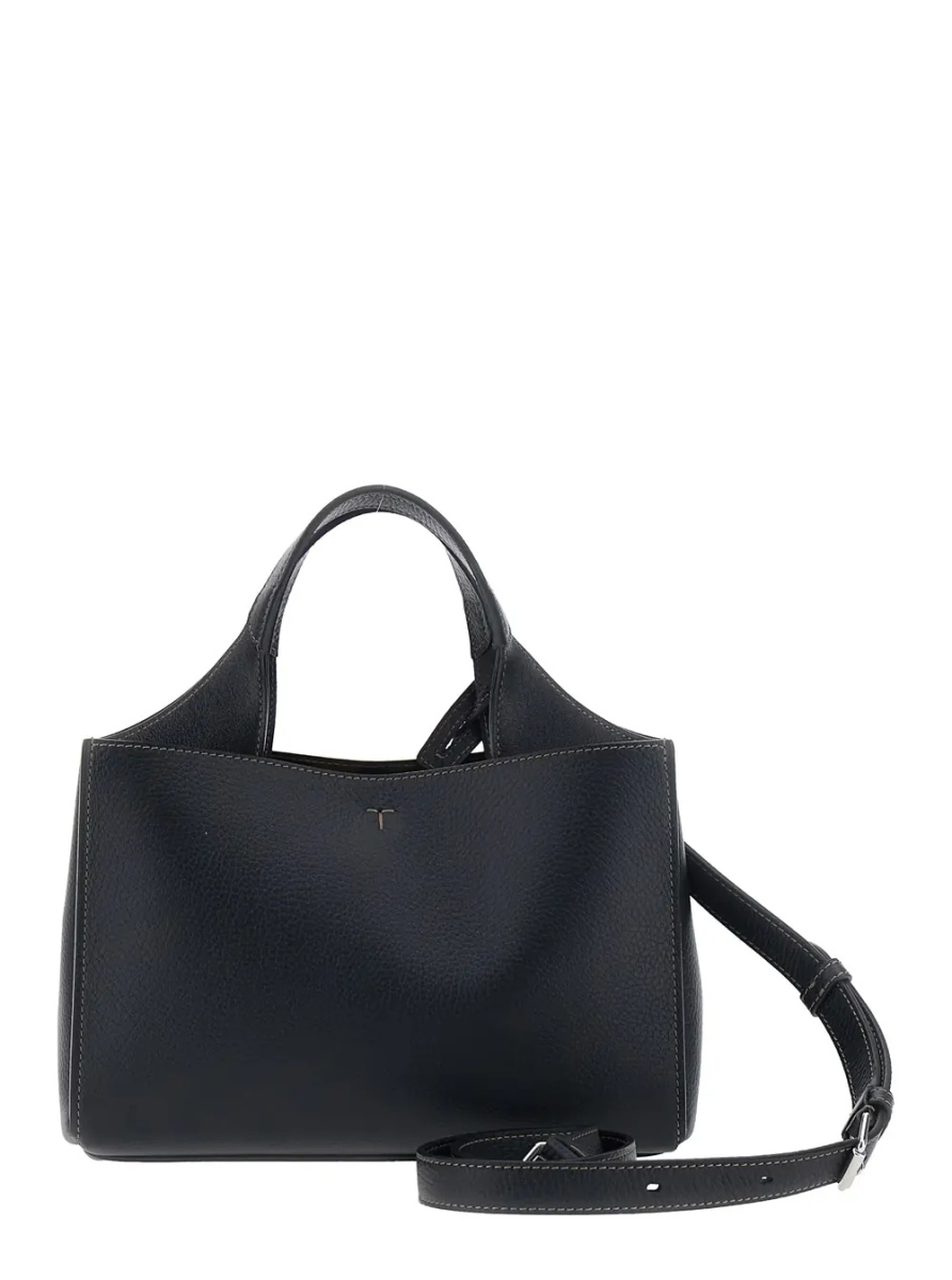 Geanta de mana Black Handbag with Adjustable and Removable Shoulder Strap and T Plate on the Front in Leather for Women - Img 2