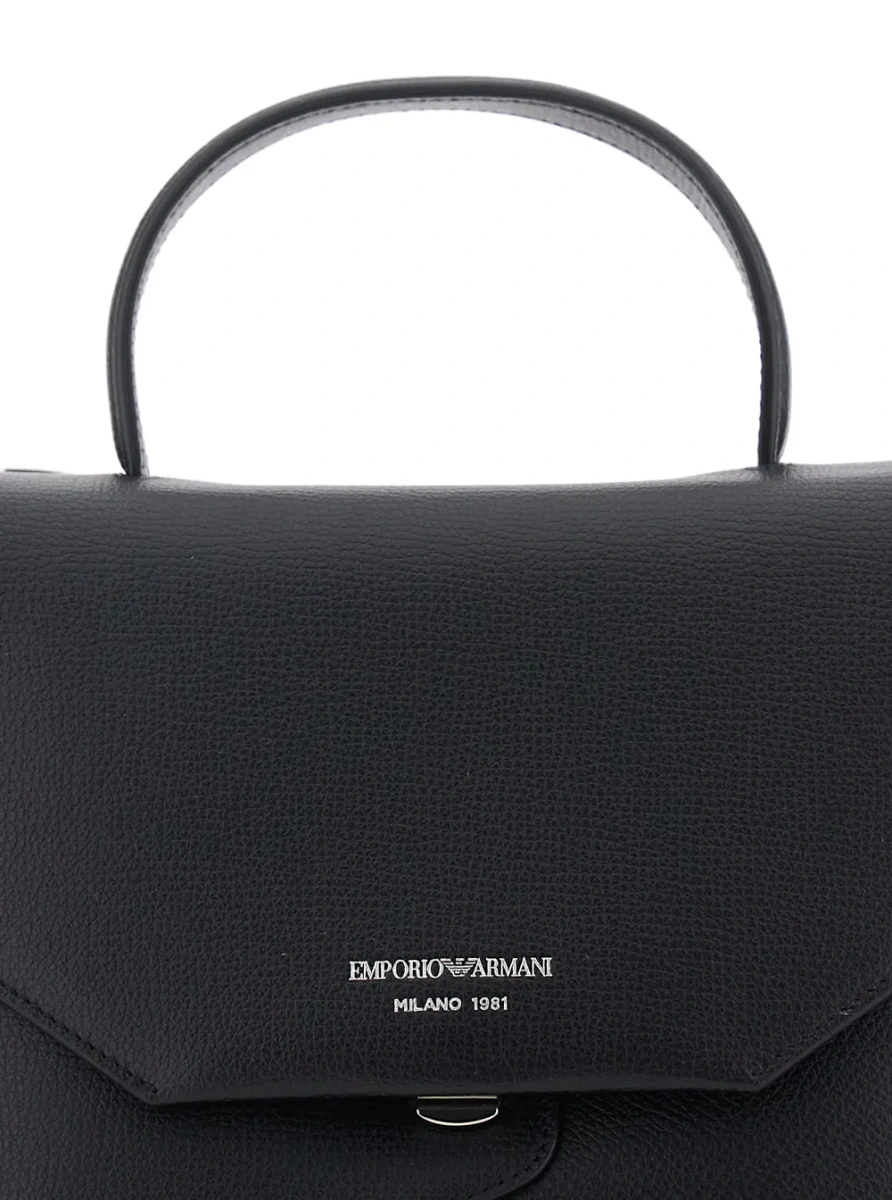 Geanta de mana Black handbag with adjustable and removable shoulder strap and Logo lettering on the front in leather for women - Img 3