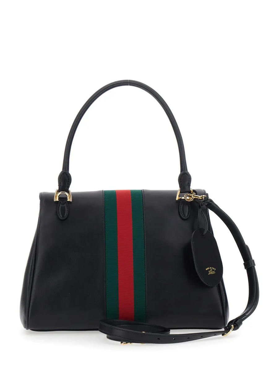 Geanta de mana Black Handbag with Web Detail and Horsebit Plaque on the Front in Leather for Women - Img 2