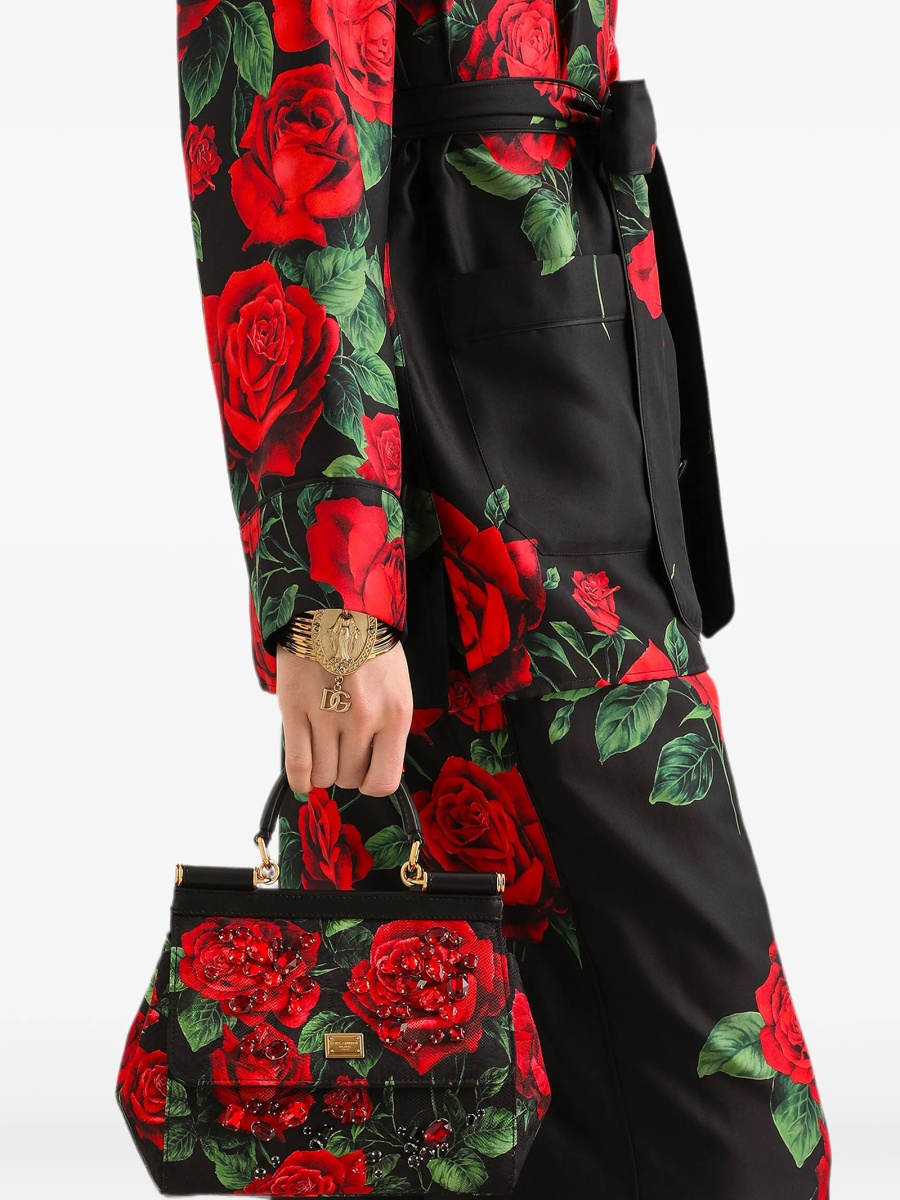 Geanta de mana Dolce &amp; Gabbana Sicily neagra din matase si piele - Img 3