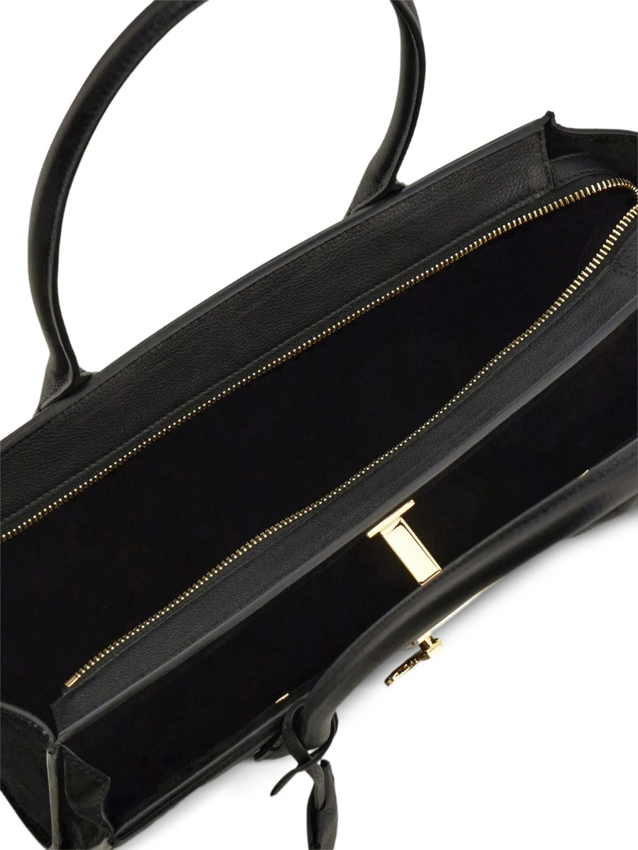 Geanta de mana Ferragamo neagra din piele intoarsa si piele - Img 5