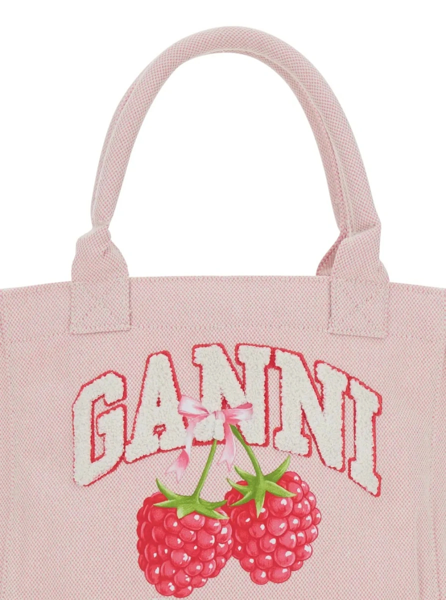 Geanta de mana Ganni roz din bumbac - Img 3