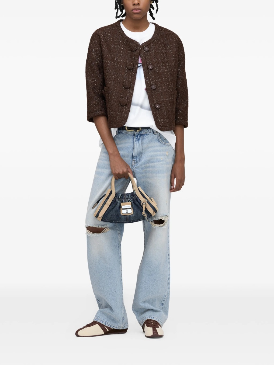 Geanta de mana Marc Jacobs albastra din bumbac si piele intoarsa - Img 3