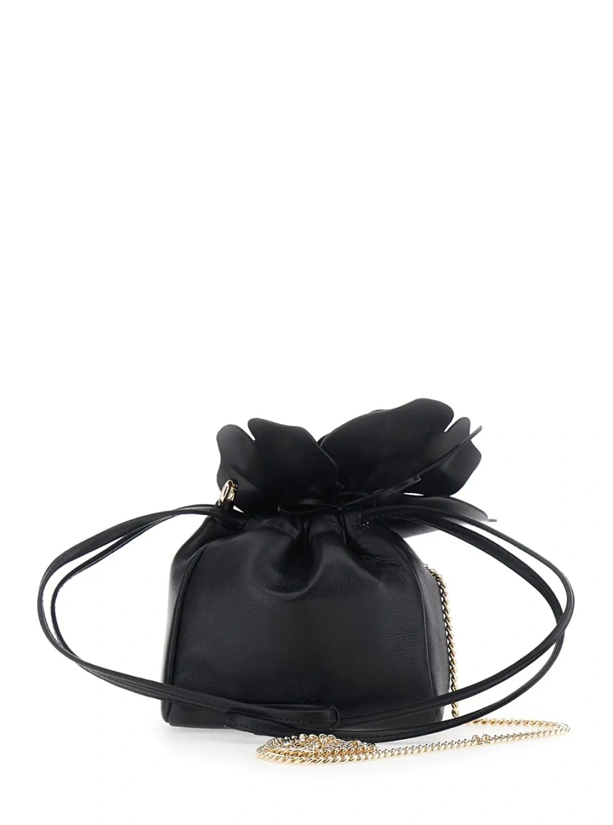 Geanta de mana Pinko neagra din piele cu floare detasabila - Img 2