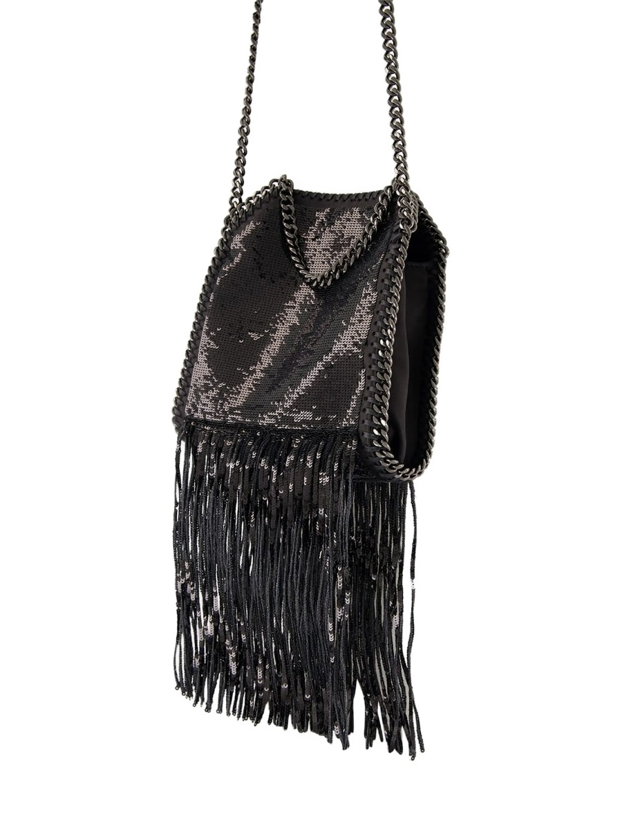 Geanta de mana Stella McCartney falabella neagra din paiete si aluminium - Img 3