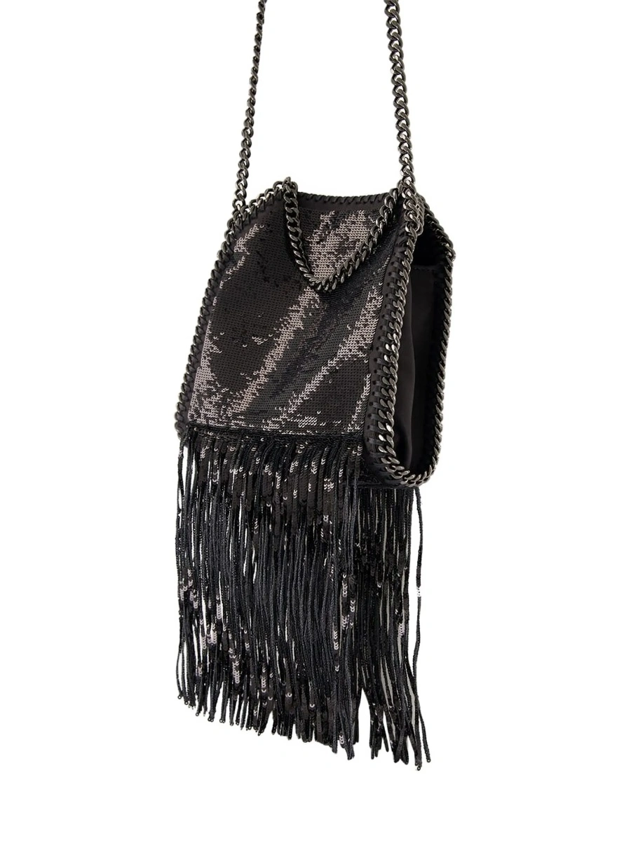 Geanta de mana Stella McCartney falabella neagra din paiete si aluminium - Img 3