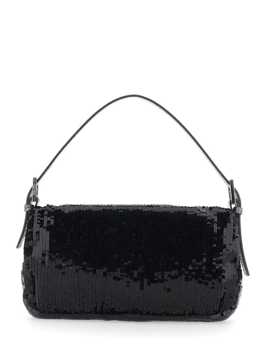 Geanta de umar Black Shoulder bag with All-Over Sequins and FF plate on the Front in Tech Fabric for Women - Img 2