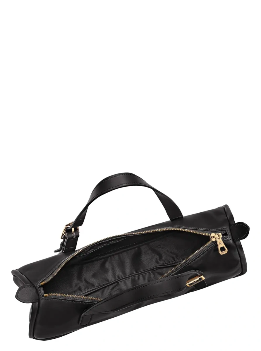 Geanta de umar Black Shoulder bag with Two Top Handles and Logo lettering on the Front in Leather for Women - Img 3