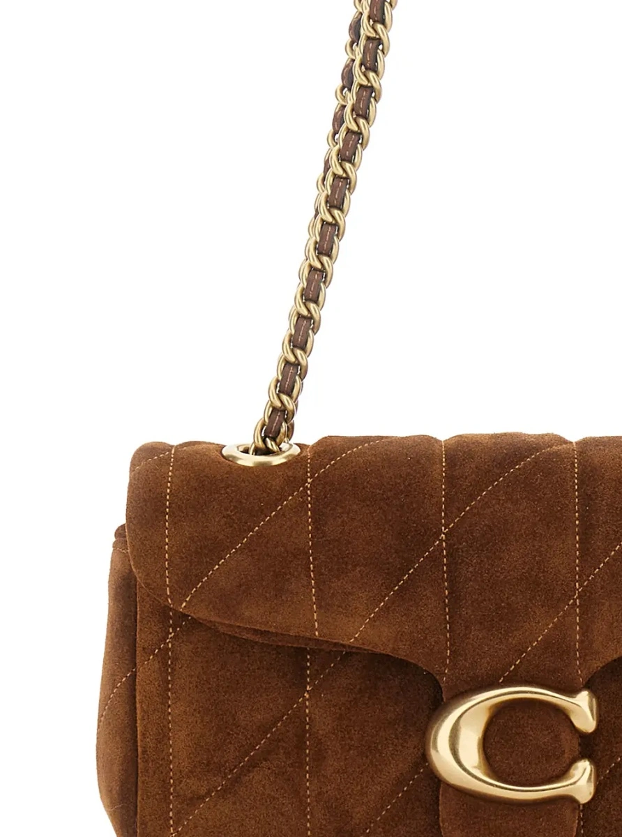 Geanta de umar Brown Crossbody bag with Chain Handles and Logo Plaque on Front in Quilted Suede for Women - Img 3