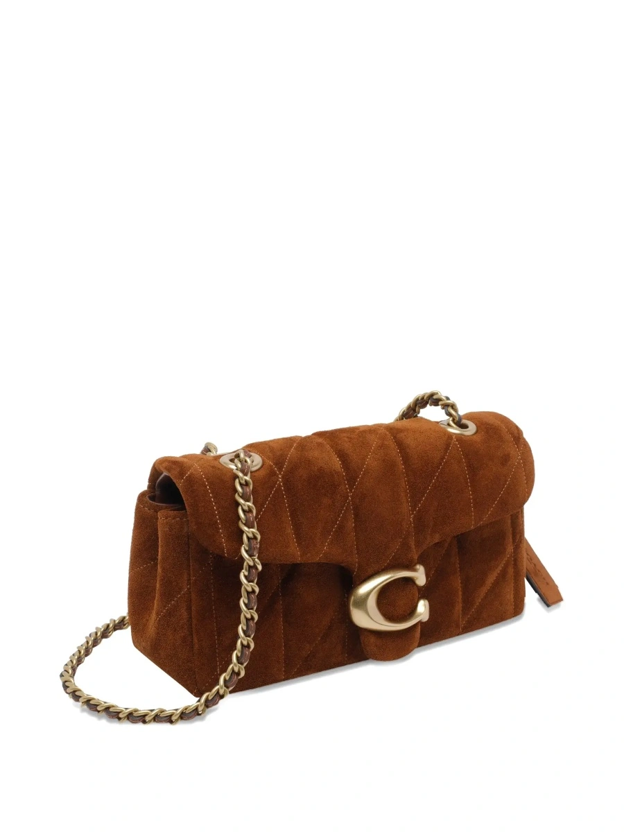 Geanta de umar Brown Crossbody bag with Chain Handles and Logo Plaque on Front in Quilted Suede for Women - Img 5