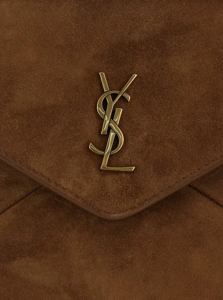 Geanta de umar Brown Crossbody bag with chain strap and Cassandre plaque on the front in suede for women - Img 3