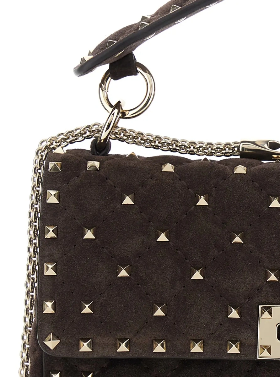 Geanta de umar Brown Medium Crossbody Bag with Chain Strap and Rockstud Decorations in Suede for Women - Img 3
