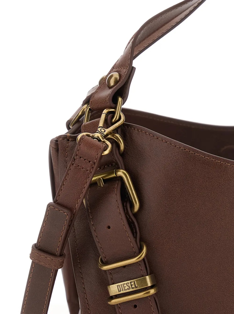 Geanta de umar 'D-One' Brown Shoulder bag with logo on the front and decorative straps with buckles in leather for women - Img 3
