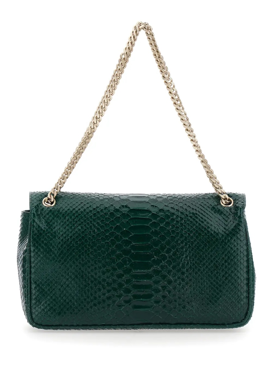 Geanta de umar Green Crossbody bag with T closure in glossy snake effect leather for women - Img 2