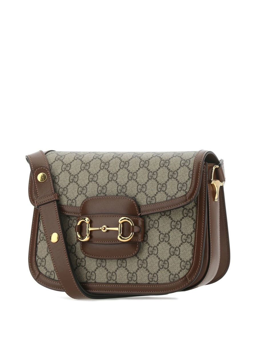 Geanta de umar Gucci Horsebit maro din piele si material textil - Img 3