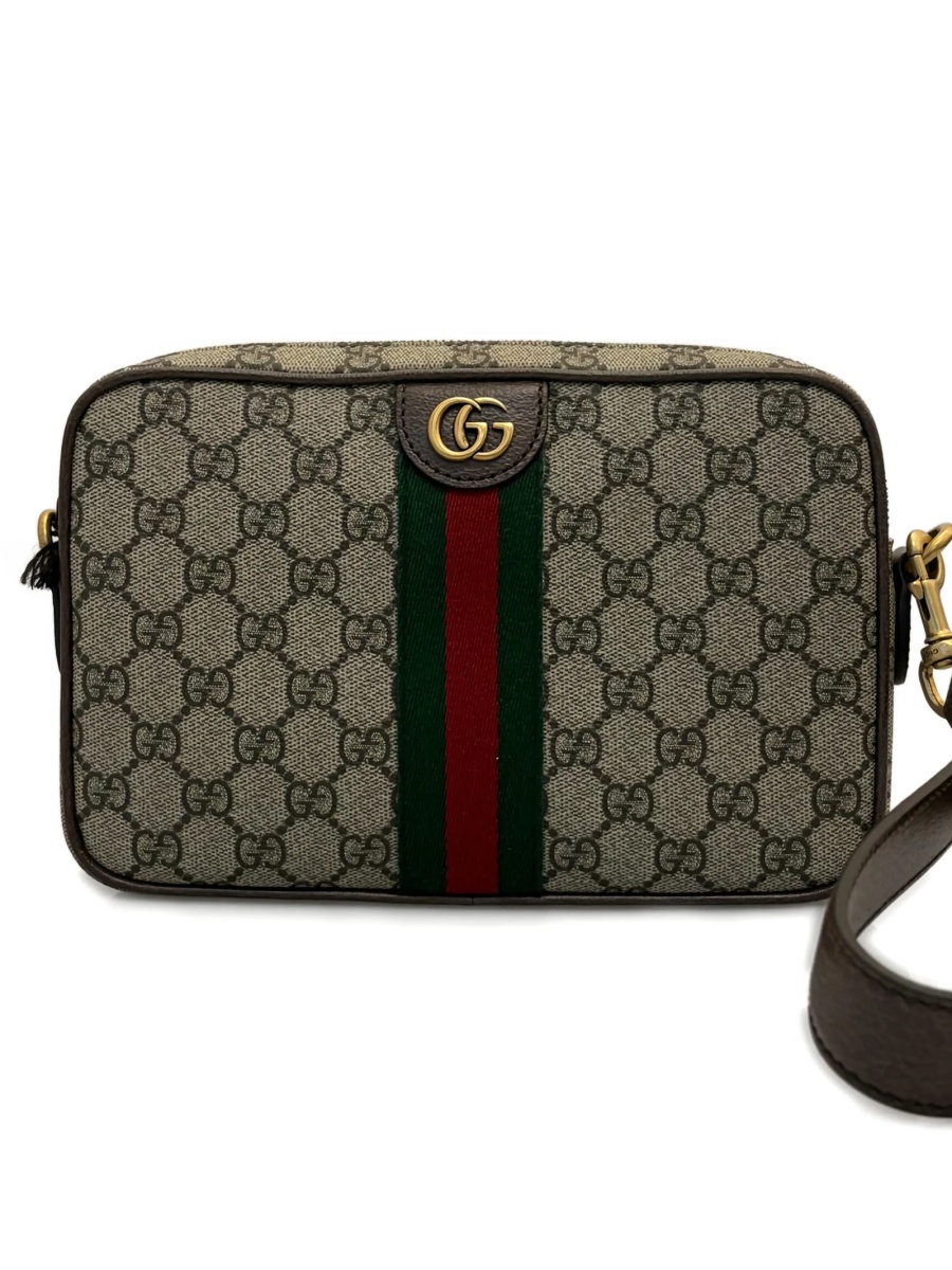 Geanta de umar Gucci neutra din piele si material textil - Img 2