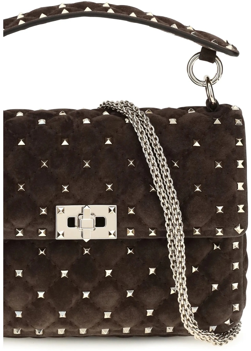 Geanta de umar Medium Rockstud Spike suede Top Handle Bag - Img 4