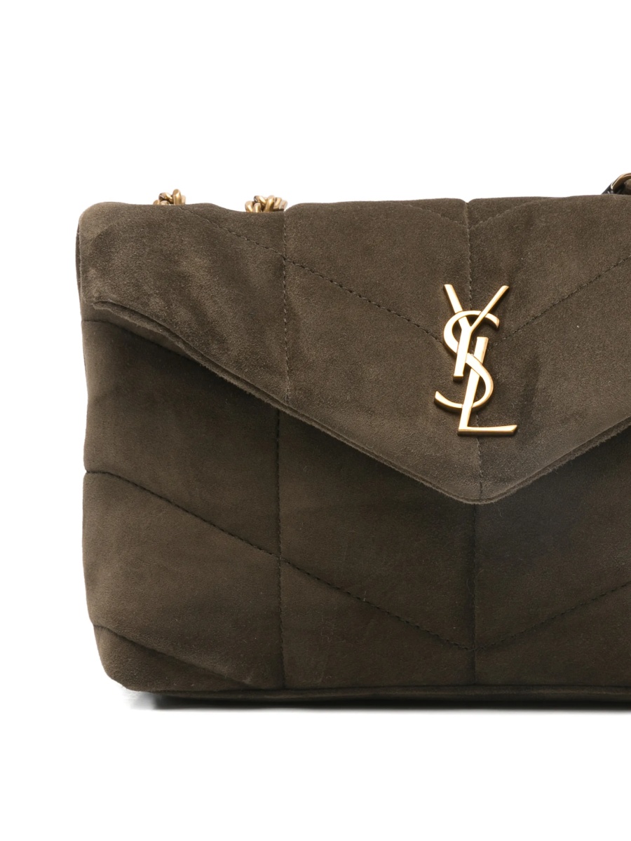 Geanta de umar Saint Laurent Puffer maro din piele intoarsa - Img 4