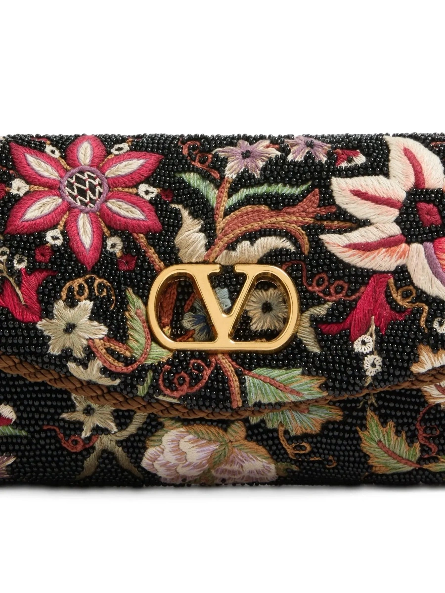Geanta de umar Shoulder Bag with VLogo Plaque on the Front and Multicolor Floral Embroidery for Women - Img 7
