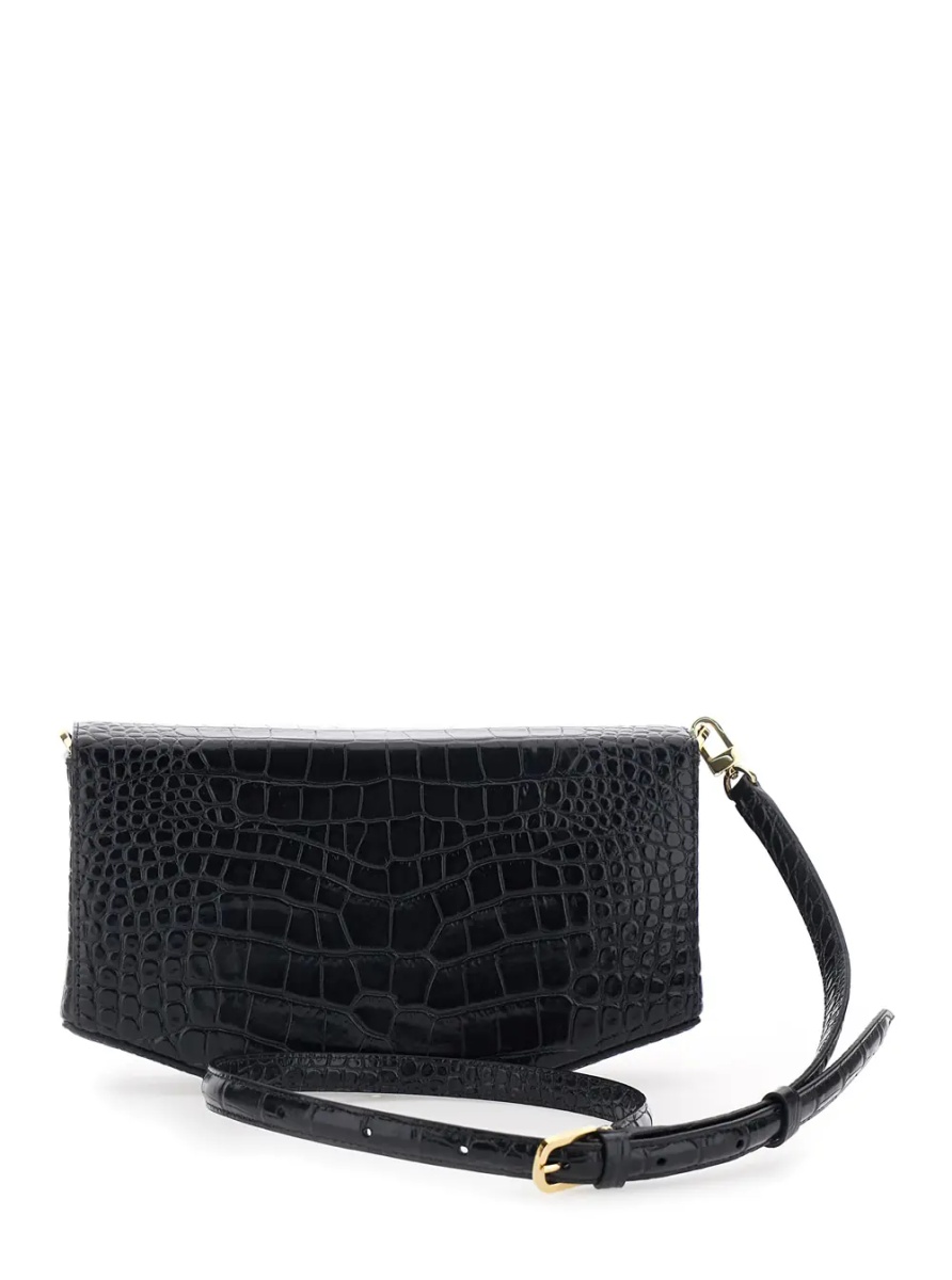 Geanta de umar TOTÊME Black Crossbody bag with adjustable and removable strap and crocodile-embossed effect in leather for women - Img 2